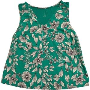A New Day Floral Blouse Womens Medium Sea Green & White Floral Sleeveless V-Neck